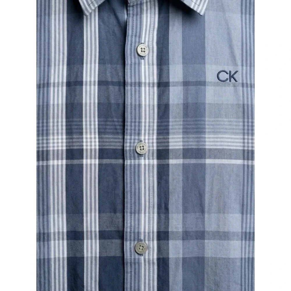 Calvin Klein Jeans Boys Size‎ 10/12 Blue Plaid Long Sleeve Button Down Shirt